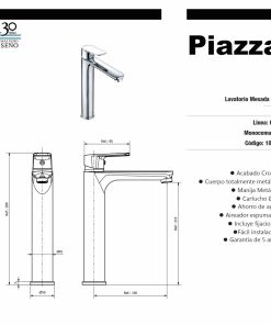 Alternative view of PIAZZA - OGGI - MONOCOMANDO LAVATORIO MESADA PICO ALTO 10502