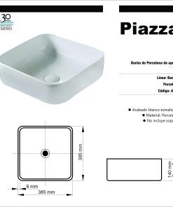 Alternative view of PIAZZA - BACHA DE APOYAR A423 385X385X140