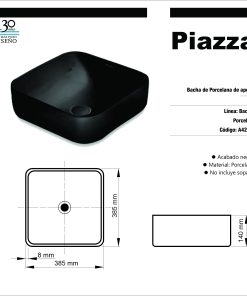 Alternative view of PIAZZA - BACHA DE APOYAR NEGRA A423NE 385X385X140