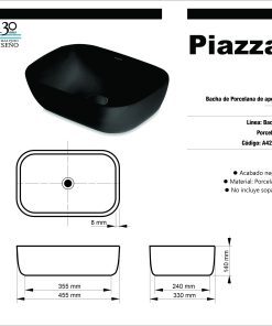 Alternative view of PIAZZA - BACHA DE APOYAR NEGRA A426NE 455X330X140