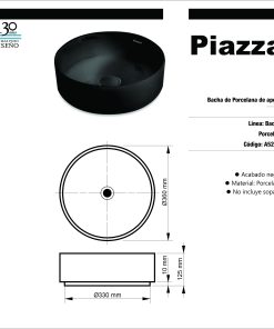 Alternative view of PIAZZA - BACHA DE APOYAR NEGRA A524NE 36X36X125