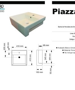 Alternative view of PIAZZA - BACHA DE EMPOTRAR A173C 410X410X150
