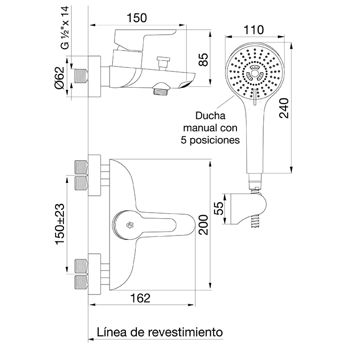 FV - PUELO - JUEGO MONOCOMANDO PARA BAÑERA Y DUCHA 310/B5 - Imagen 2