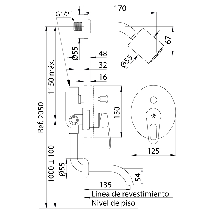 FV - ARIZONA - JUEGO MONOCOMANDO PARA BAÑERA Y DUCHA 106/B1 - Imagen 2