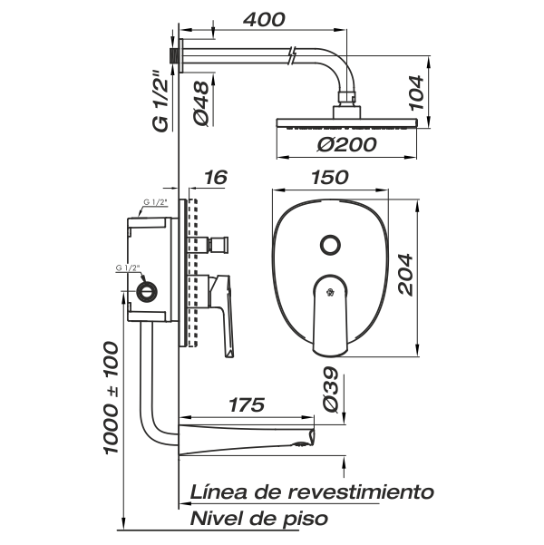 FV - AROMO - JUEGO MONOCOMANDO PARA BAÑERA Y DUCHA 106/D8-CR - Imagen 2