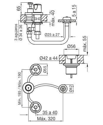 FV - PAMPA - JUEGO PARA BIDET CON TRANSFERENCIA 295/B6-CR - Imagen 2