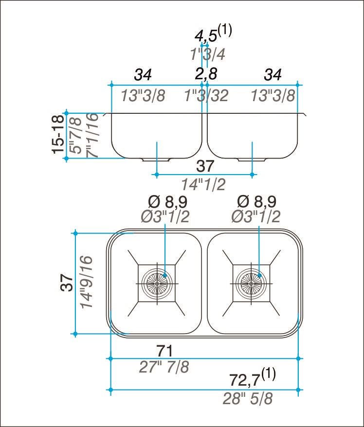 JOHNSON - PILETA DOBLE C37 70.8X37X15 - Imagen 2