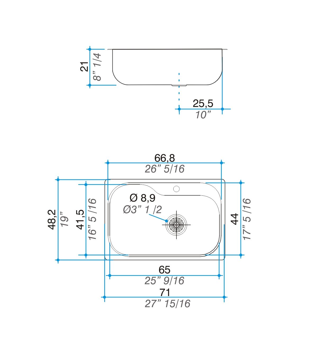 JOHNSON - PILETA LUXOR SI71A D/D 71X48,2X21 - Imagen 2
