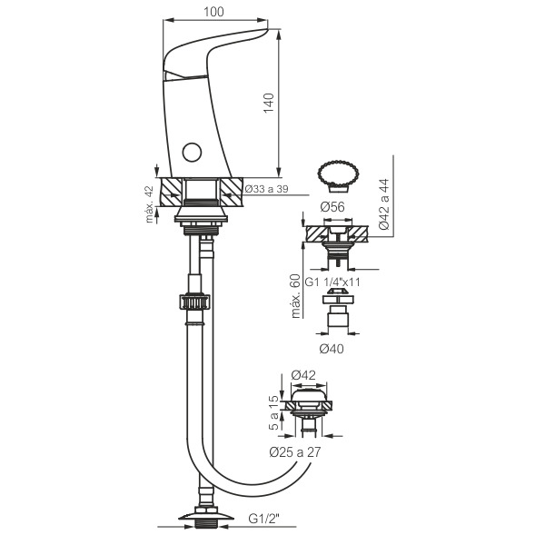 FV - EPUYEN - MONOCOMANDO PARA BIDET NEGRO 0189/L2-NG - Imagen 2