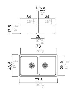 Alternative view of JOHNSON - PILETA DOBLE Q76 A 77.5X43.5X17.5
