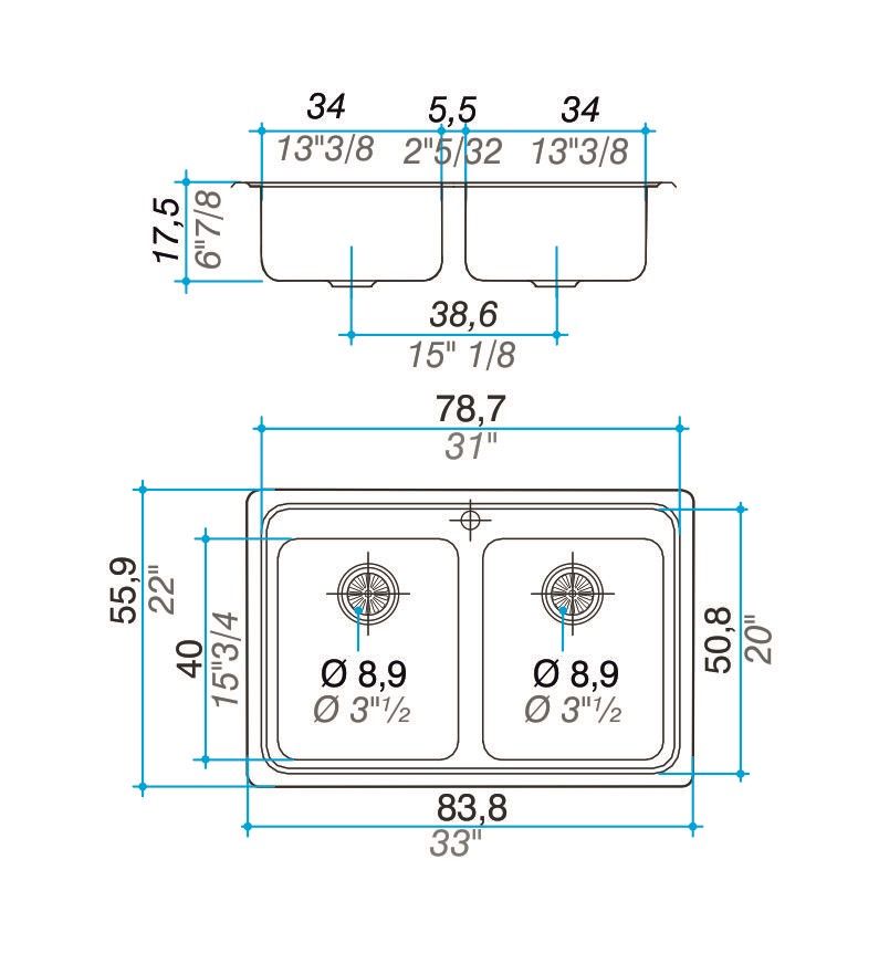 JOHNSON - PILETA DOBLE Q084 A 83.8X55.9X17.5 - Imagen 2