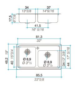 Alternative view of JOHNSON - PILETA DOBLE Q085 A 85.5X48.2X17.5