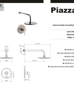 Alternative view of PIAZZA - EMBLEM - DUCHA DE EMBUTIR S/ TRANSFERENCIA 10007
