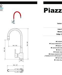 Alternative view of PIAZZA - EMBLEM - MONOCOMANDO COCINA FLEXIBLE ROJA 10016RO