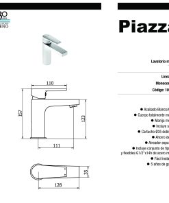 Alternative view of PIAZZA - NEXT BC - MONOCOMANDO LAVATORIO PICO BAJO 10200BC