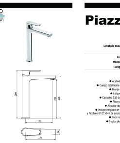 Alternative view of PIAZZA - NEXT - MONOCOMANDO LAVATORIO PICO ALTO 10202