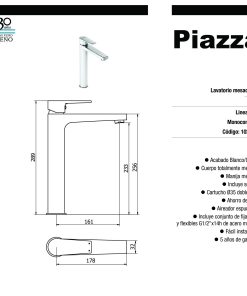 Alternative view of PIAZZA - NEXT BC - MONOCOMANDO LAVATORIO PICO ALTO 10202BC