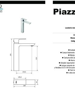 Alternative view of PIAZZA - ARQ - MONOCOMANDO LAVATORIO PICO ALTO