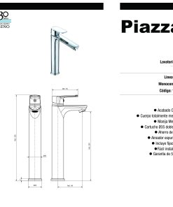Alternative view of PIAZZA - OGGI - MONOCOMANDO LAVATORIO MESADA PICO ALTO 10502