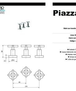 Alternative view of PIAZZA - NOVARA - GRIFERIA BIDET CON TRANSFERENCIA 21004