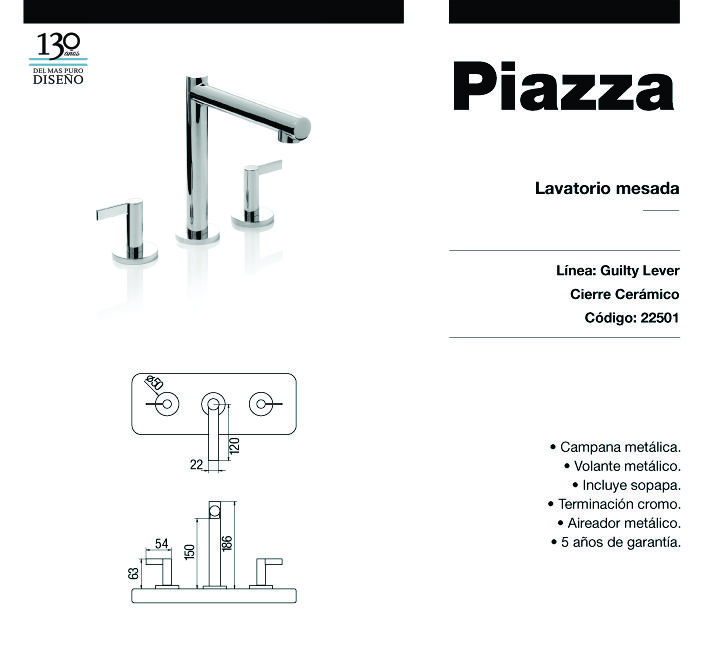 PIAZZA - GUILTY LEVER - GRIFERIA LAVATORIO 22501 - Imagen 2