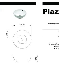 Alternative view of PIAZZA - BACHA DE APOYAR A013 43X43X17.5