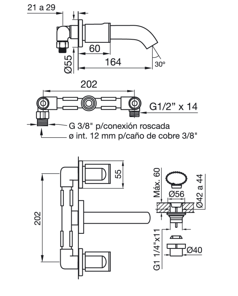 FV - OREGON - JUEGO PARA LAVATORIO DE PARED 203/18 - Imagen 2