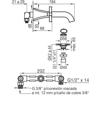 FV - URBANO - JUEGO PARA LAVATORIO DE PARED 0203/H3-CR - Imagen 2