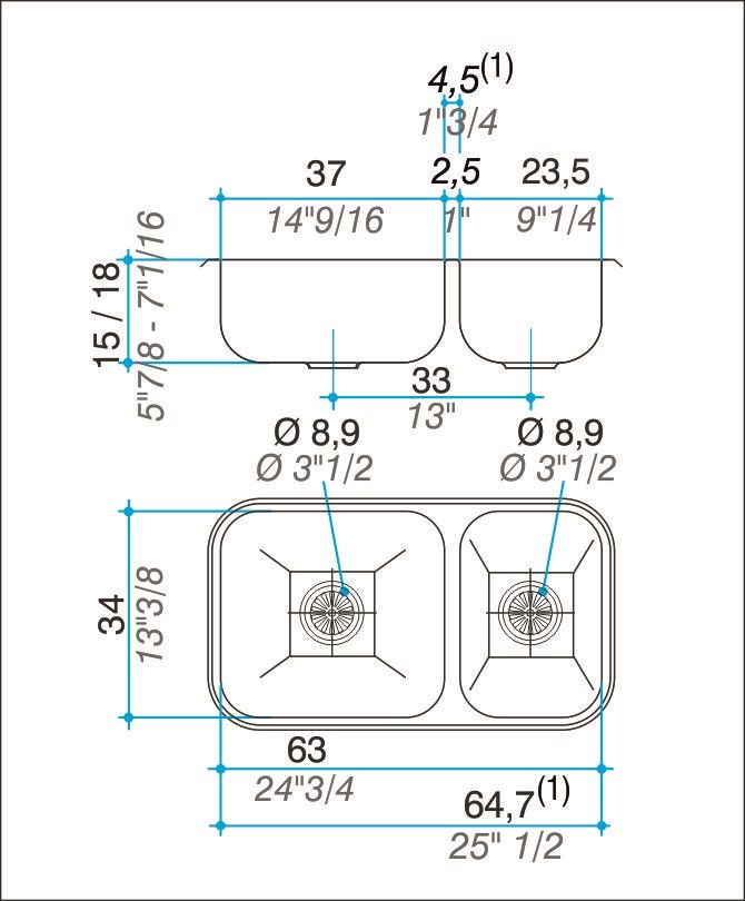 JOHNSON - PILETA DOBLE R37/18 63X34X18 - Imagen 2