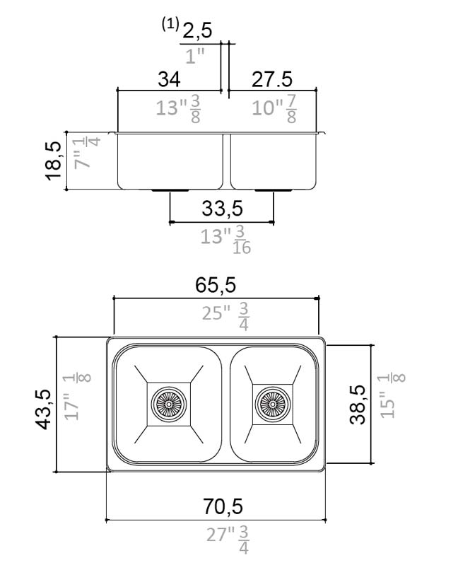 JOHNSON- PILETA DOBLE R63/18F 70.5X43.5X18 - Imagen 2